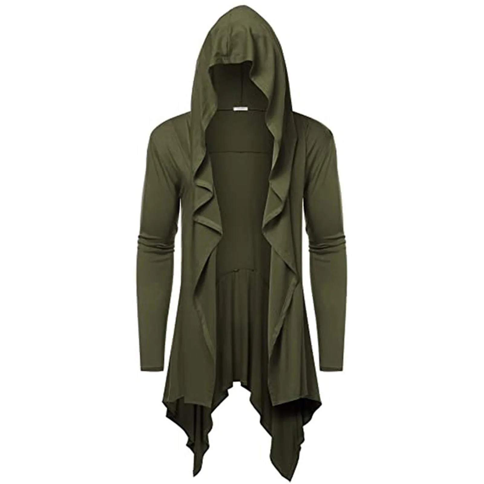 Medieval Vintage Hooded Jacket For Men Long Hooded Cardigan Ruffle Shawl Collar Open Front Halloween Party Cape Overcoat