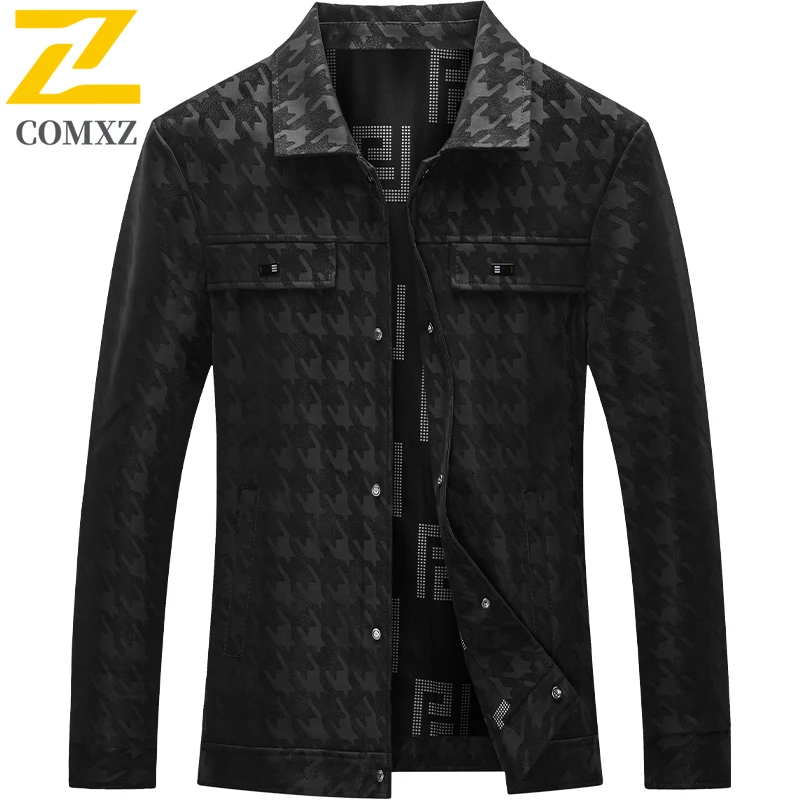 2025 Retro Men's Leather Jacket Spring Autumn High End Trendy Grid Camouflage Windproof Jackets Male Business Party Lapel Coat