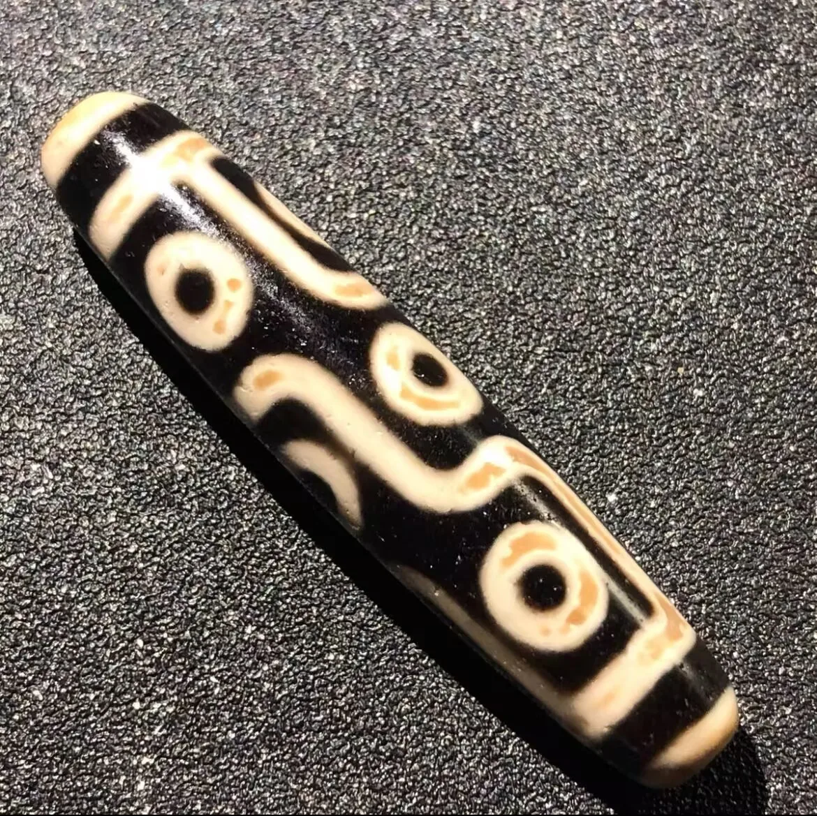 קסם טיבטי עתיק אגט דרקון עור 9 עין טוטם dZi חרוז 12.1x56.3mm b004