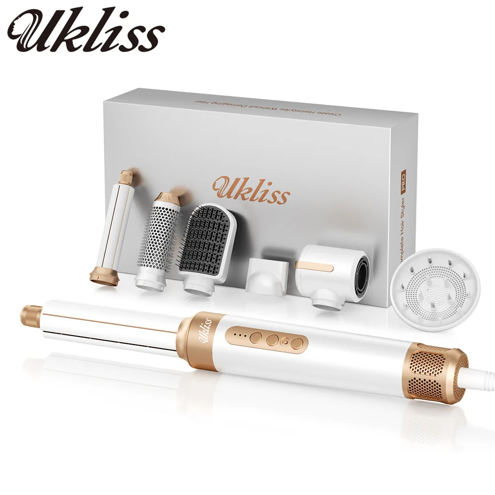 UKLISS 7 In 1 Hair Dryer Brush Brushless High Speed Hair Dryer with Diffuser Ionic Blow Dryer Hot Air Styling Comb Hair Curler