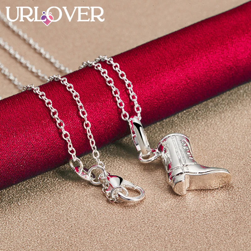 

URLOVER 925 Sterling Silver Necklace For Woman Boots Pendant Chain Necklaces Lady Party Birthday Wedding Fashion Jewelry Gift