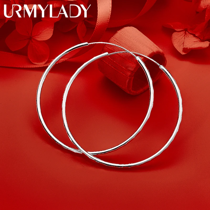 

URMYLADY 925 Sterling Silver 50mm Circle Earrings for Women's Luxury Hoop Wedding Engagement Party Fshion Charm Jewelry