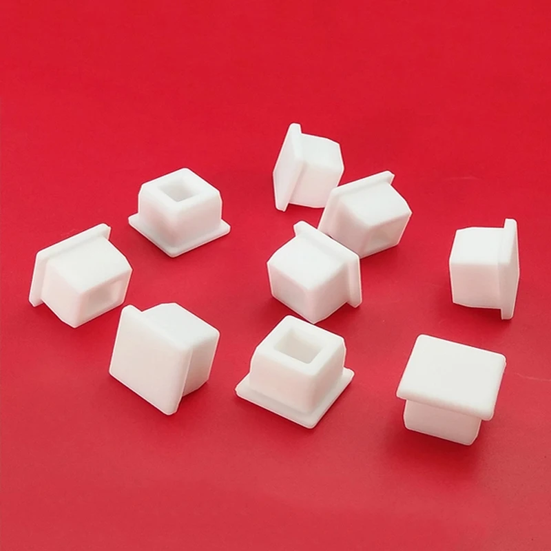 1-10Pcs White Square With Hole Silicone Rubber End Cap T-Plug Tube Box Part Insert Sealing Plug Square Tube Shielding Plug