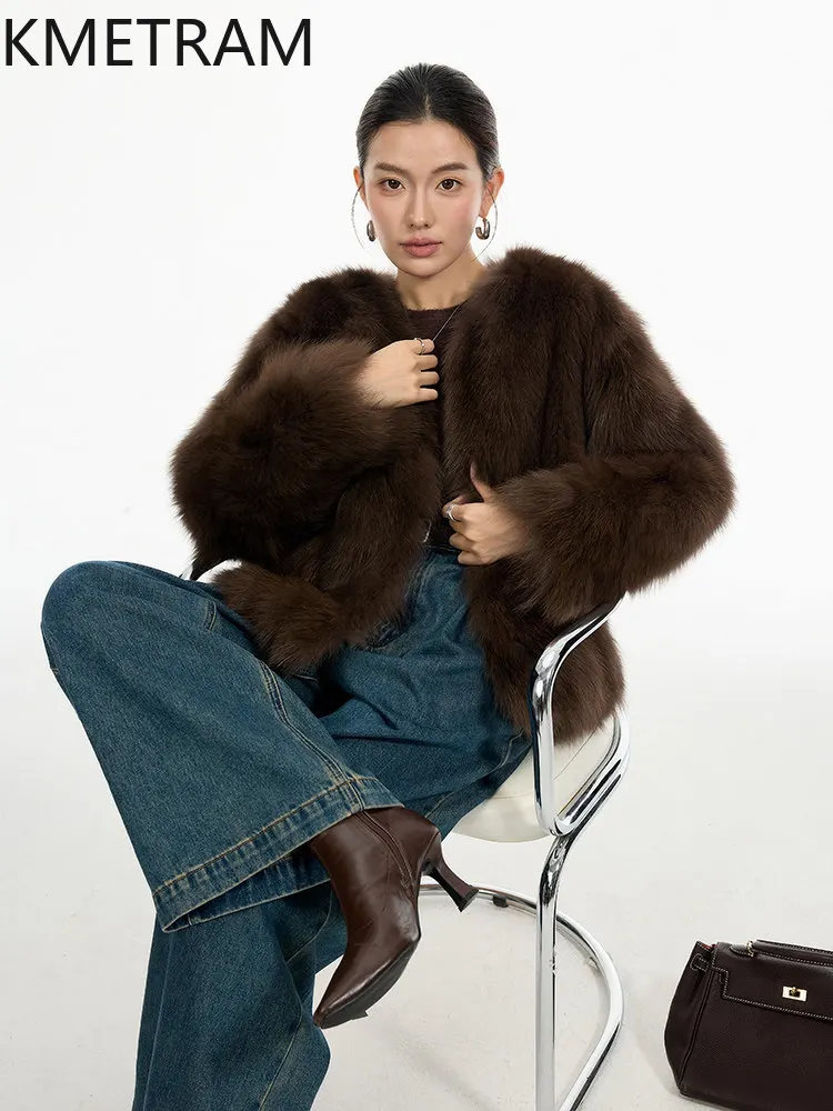 

KMETRAM Natural Finnish Fox Belly Fur Coats Women V-Neck Winter Jacket 65cm High Quality Real Fur Coat Woman Clothing 2026 шуба