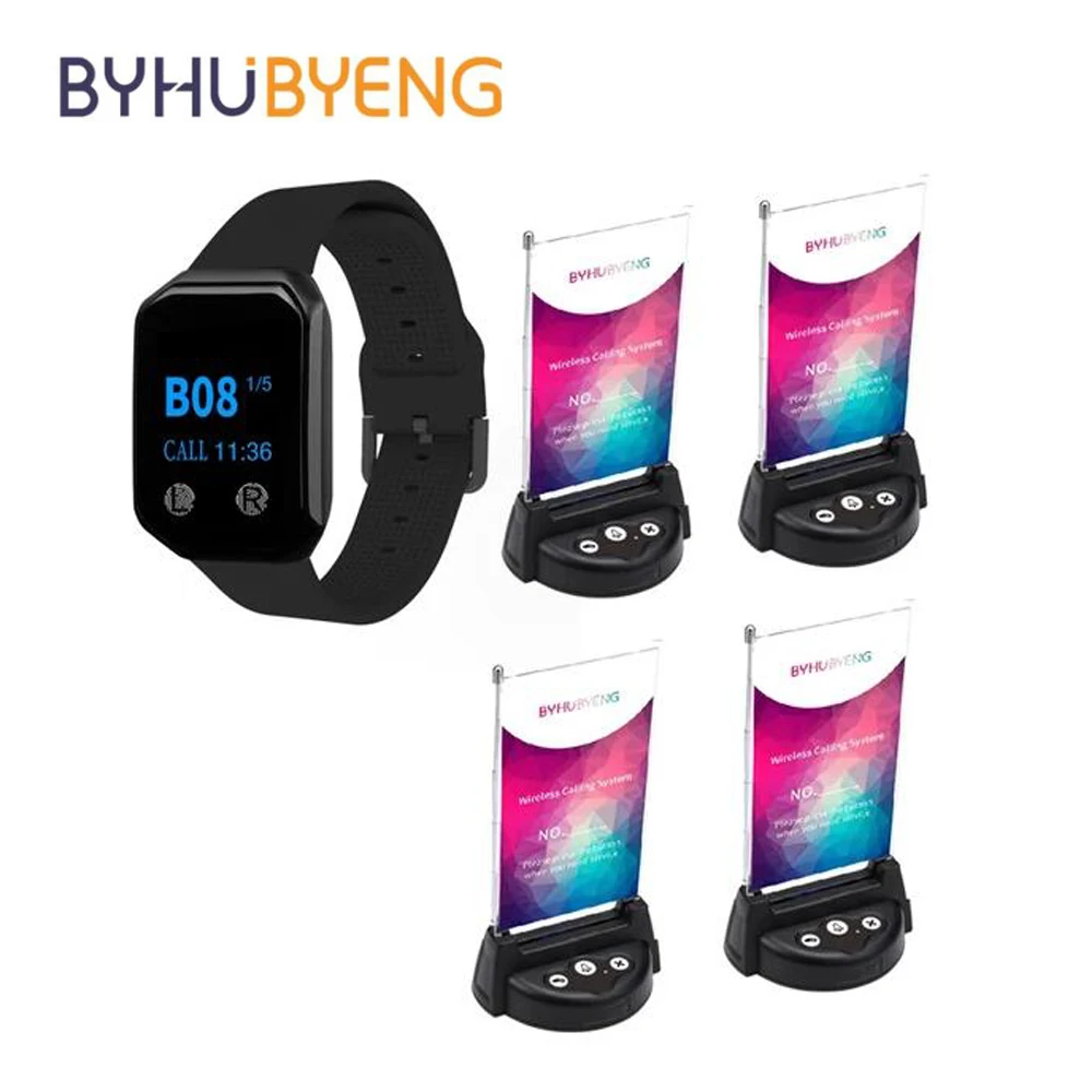 

BYHUBYENG 1Watch Pager Menu Holder Electronic 4 Call Button Restaurant Catering Equipment Shop Wireless Waiter Calling System