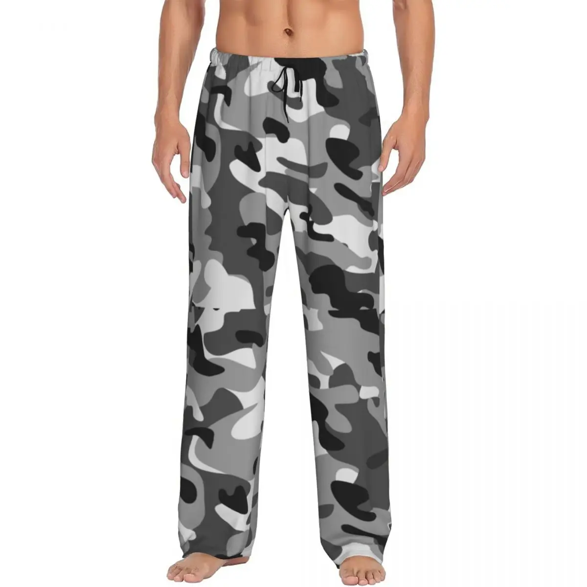 

Custom Grey Camouflage Pajama Pants for Men Military Army Camo Sleepwear Lounge Sleep Bottoms Stretch with Pockets