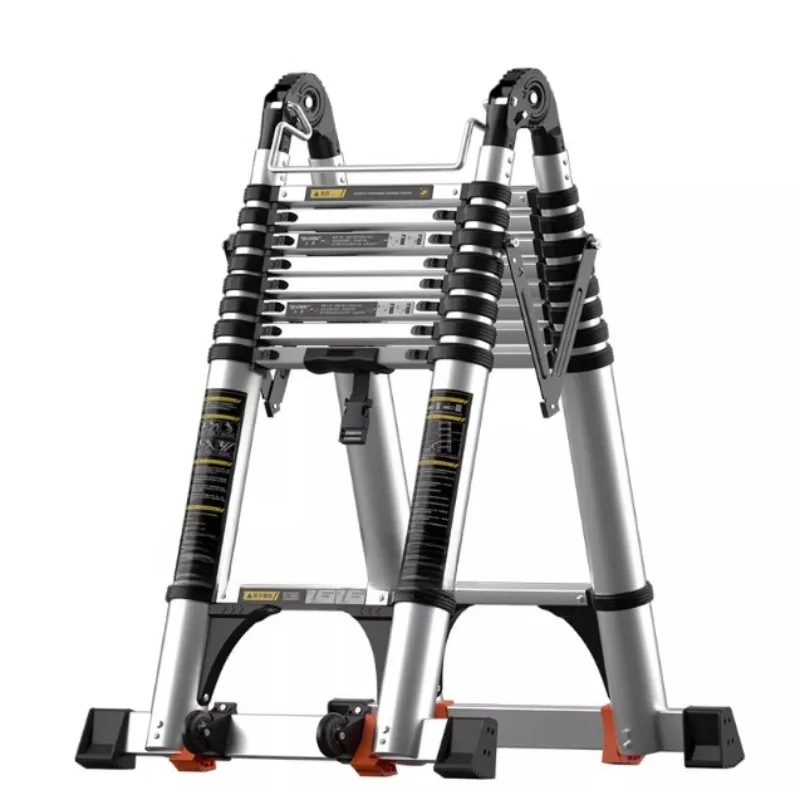Aluminum Alloy Herringbone Ladder Telescopic Folding Sturdy Space Saving Portable Household Lifting Ladder