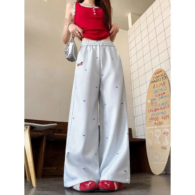 

Женские брюки, повседневные брюки, женские прямые широкие брюки с бантом, женские брюки Y2K, свободные брюки, женские эластичные брюки