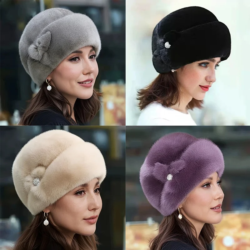 Damen-Wintermütze im russischen Stil, elegante, verstellbare Fischermütze, leichte Kunstplüschstruktur – kältebeständiges Damen-Accessoire