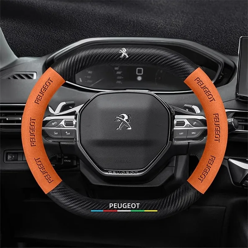 سيارة الداخلية الجلود ألياف الكربون غطاء عجلة القيادة عدم الانزلاق لبيجو 408 4008 308 3008 البندقية 5008 508 2008 208 301 RCZ #3