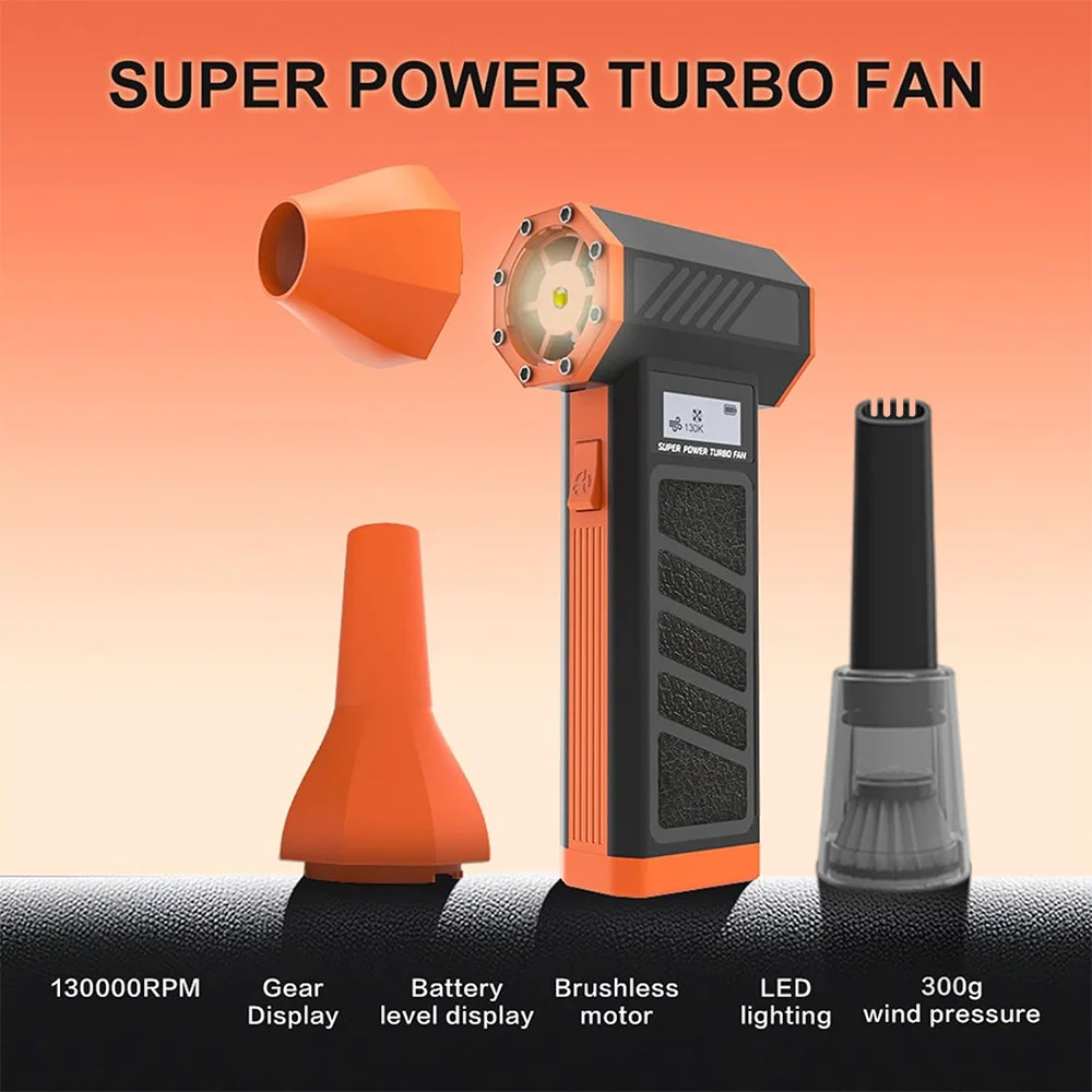 Kemoceng Udara Listrik Kipas Jet Turbo 130000 RPM Kuat 4 Gigi Kecepatan Angin Dapat Disesuaikan 52m/s Motor Kipas Kekerasan Kipas Saluran Kecepatan Tinggi