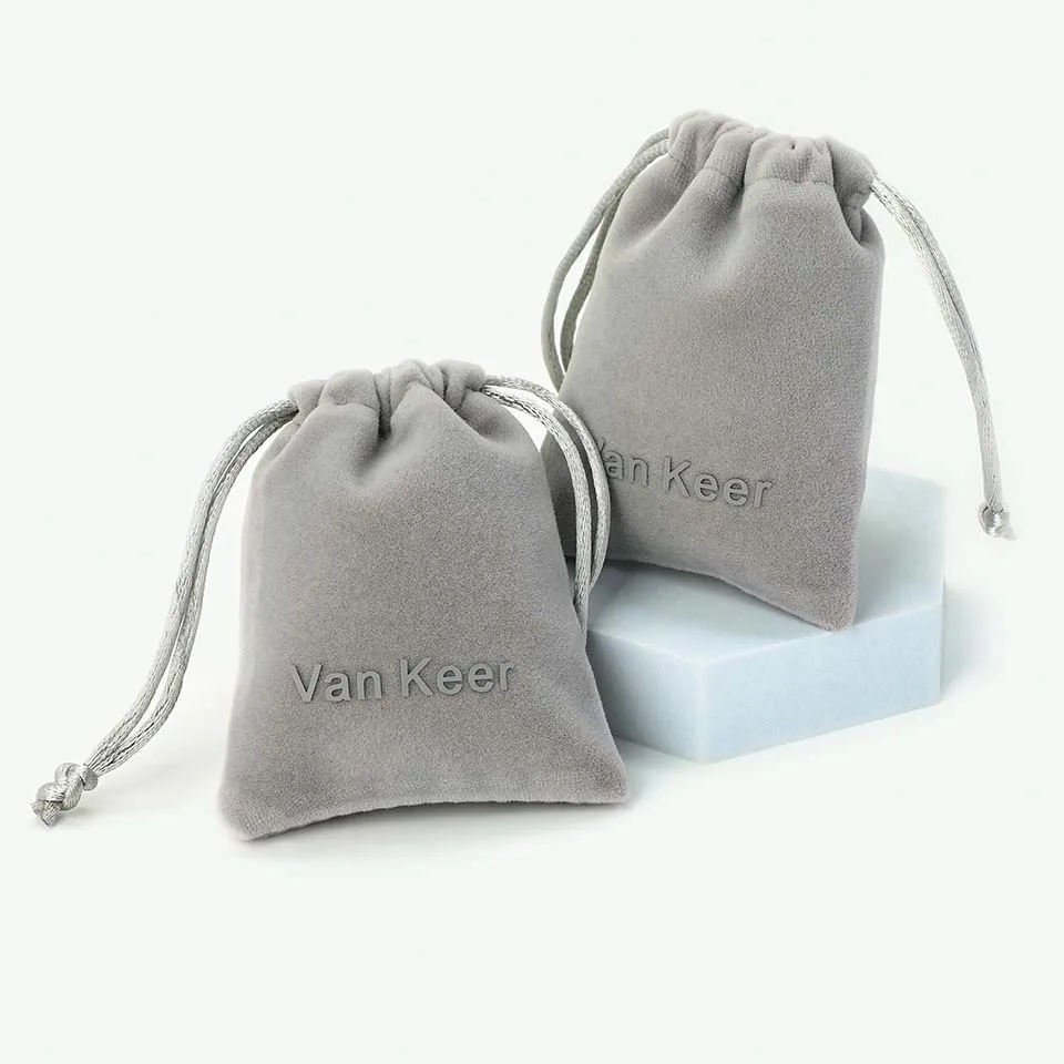 Custom  White Velvet Dust Packaging Pouch Small Eco Friendly Drawstring Jewelry Bag With 3D Logo