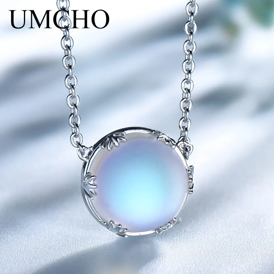 UMCHO  s925 Silver Aurora Pendant Necklace Halo Crystal Gemstone Scale Light Necklace for Women Elegant Jewelry Gift