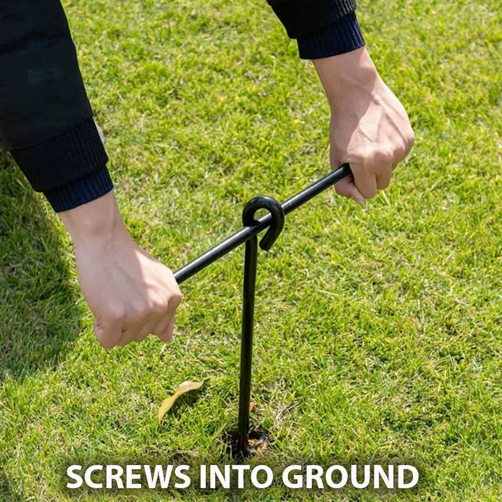 4-Piece 15 Inch Auger Ground Anchor Kit Steel Rope Windproof Canopy Tent Gazebo Carport Multi-Purpose Outdoor Use