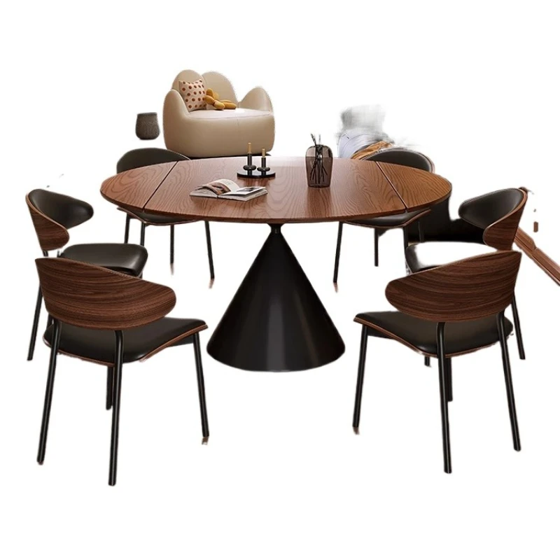 

Medieval style solid wood dining table and chair combination household small apartment retractable retro square circle