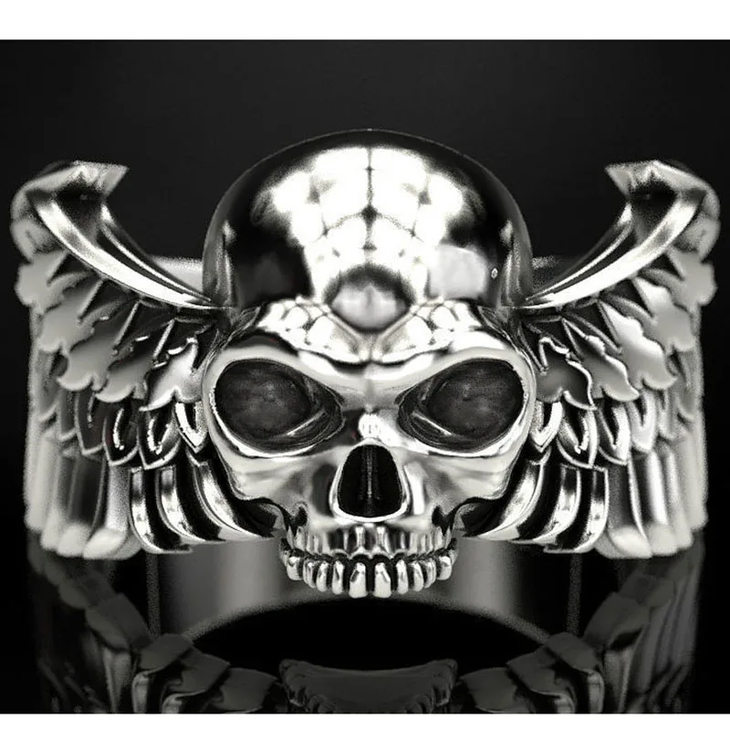 

8.5g 3D Demon Angel Wing Skull Mens Womens Gold Rings Customized 925 Solid Sterling Silver Rings Many Sizes