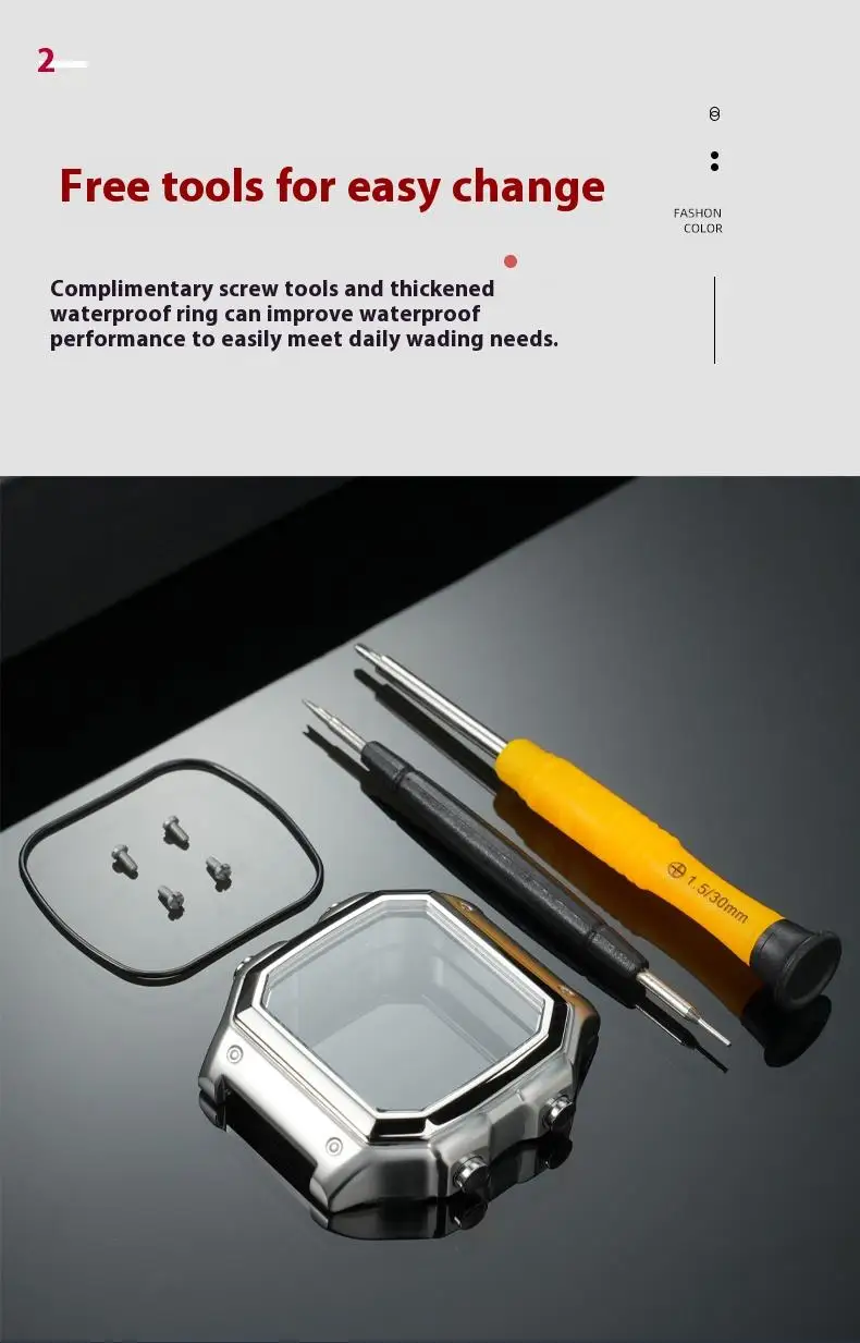 Für Casio 3299 AE-1200WH Uhrengehäuse, modifiziertes AE1200 Edelstahl-Uhrengehäuse, Metallgehäuse mit wasserdichtem Ring, Schwarz und Silber – Detail 8