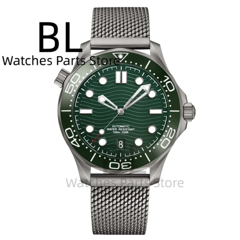 BLIGER 41mm Titanium Waves Diving Men's Watch 6H Date Function 10Bar NH35 Watch For Men Domed Sapphire Glass Customizable Watch