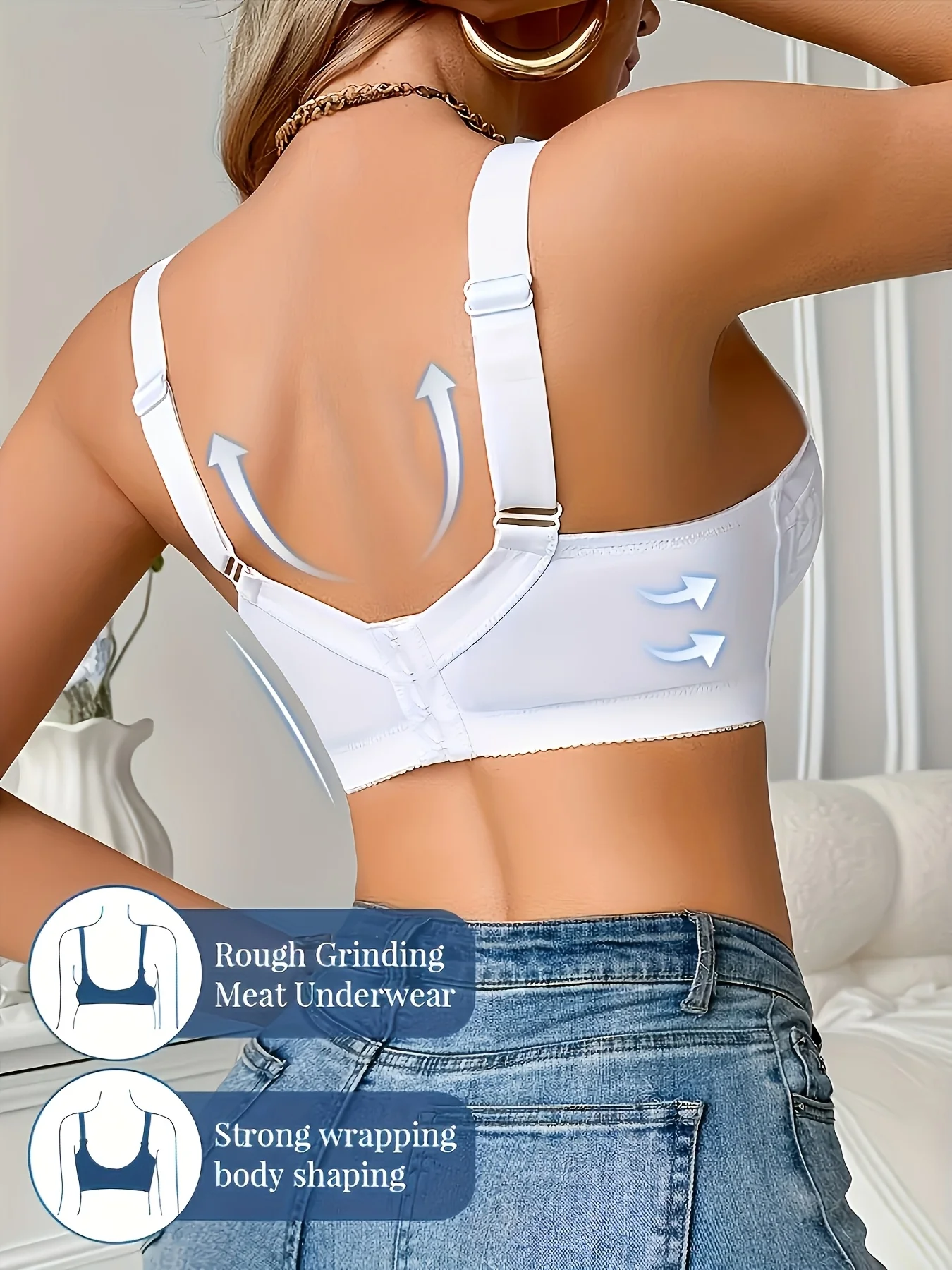 2PCS European Size Lace Women's Underwear with Adjustable Front Support and Steel Rim Bra Cup - Comfortable Multi Functional Bra