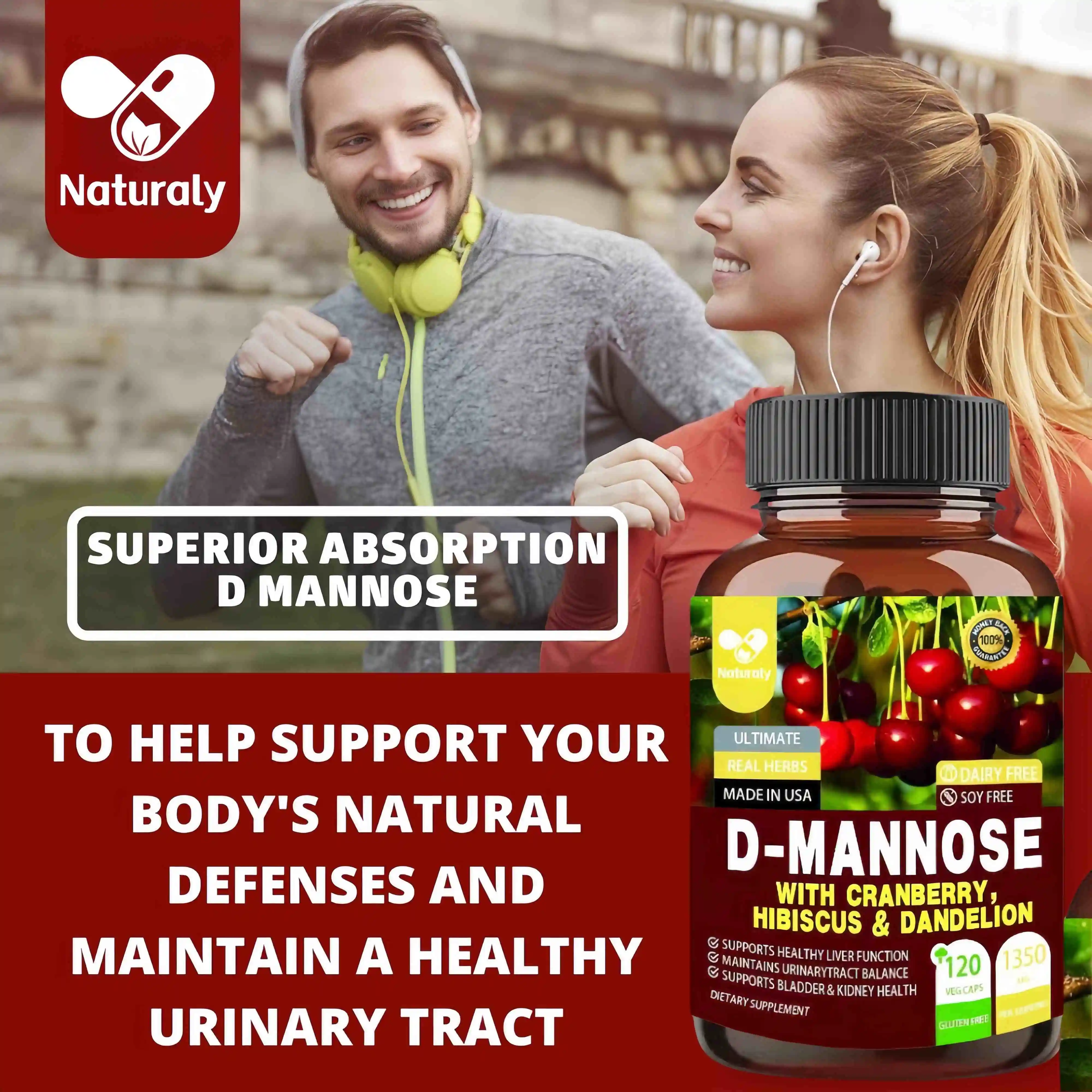 Premium D Mannose with Cranberry and Dandelion [Max Strength, 1350mg] Supports Urinary Tract Health and Bladder Health Support