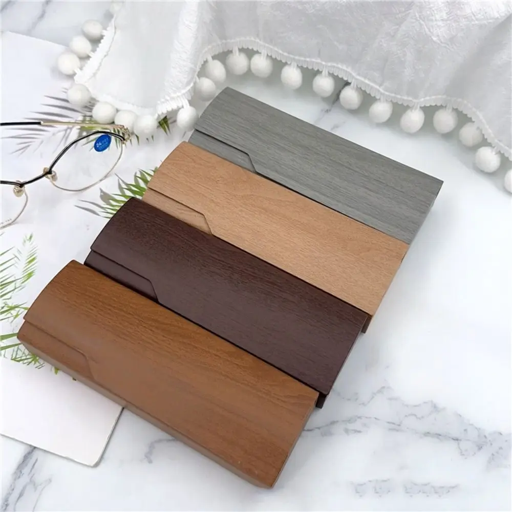 حافظة نظارات قراءة محمولة بسيطة من جلد البولي يوريثان، حافظة نظارات لقصر النظر من الخشب المقلد، حاوية نظارات شمسية بلون واحد #5