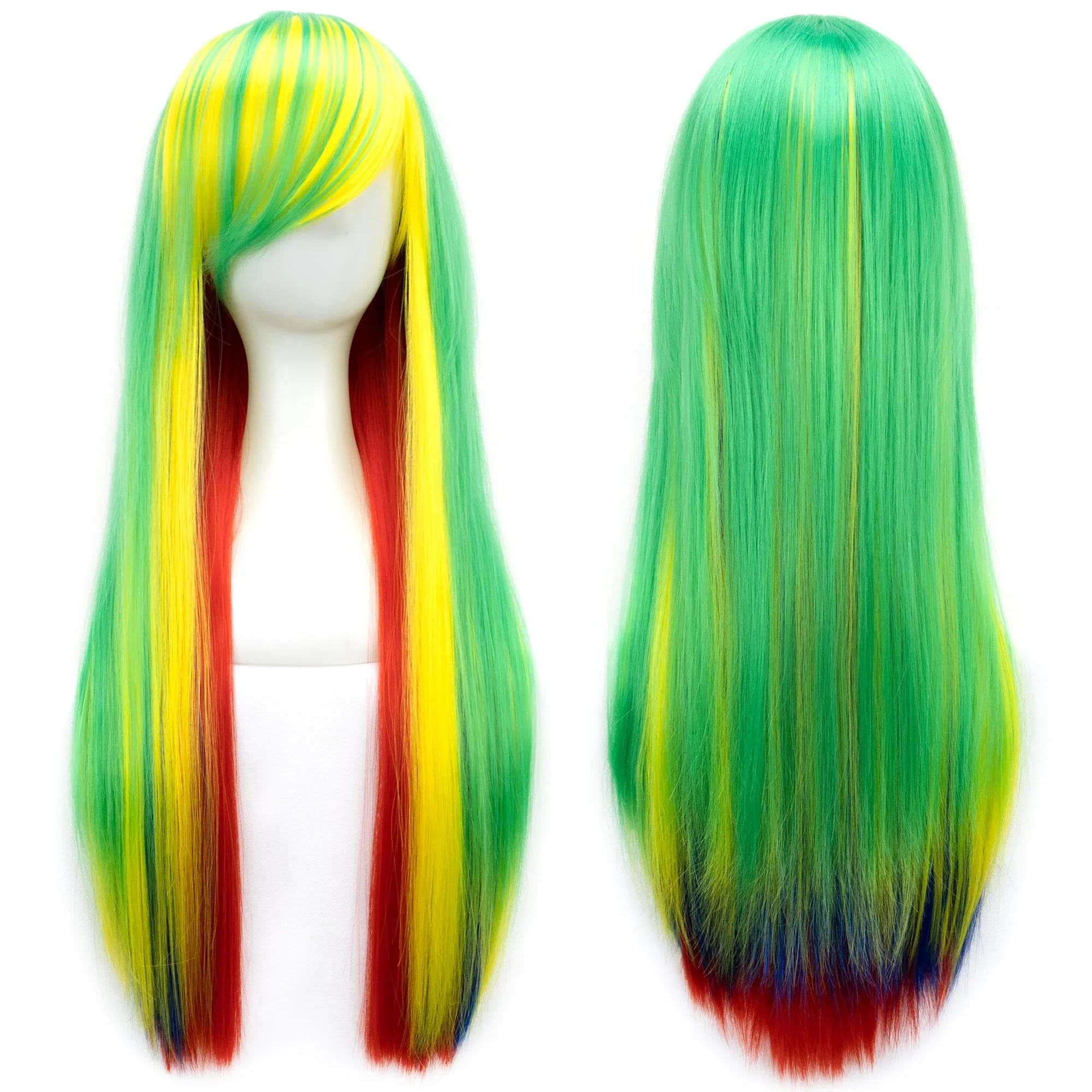 Soowee-Perucas de Cabelo Sintético Liso, Peruca Cosplay Ombre, Preto, Branco, Vermelho, 70cm