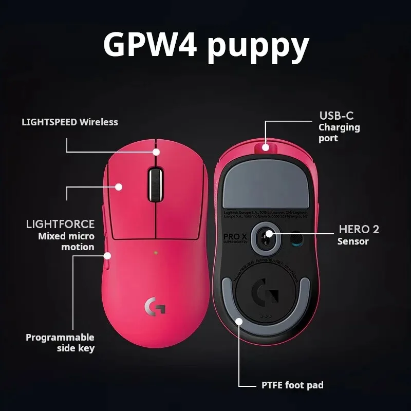 Logitech G GPW 4 Puppy Fourth Gen Wireless Gaming Mouse, GPW 4, For Small Hands, Dual Mode, Mechanical, Ultra-Lightweight 51g