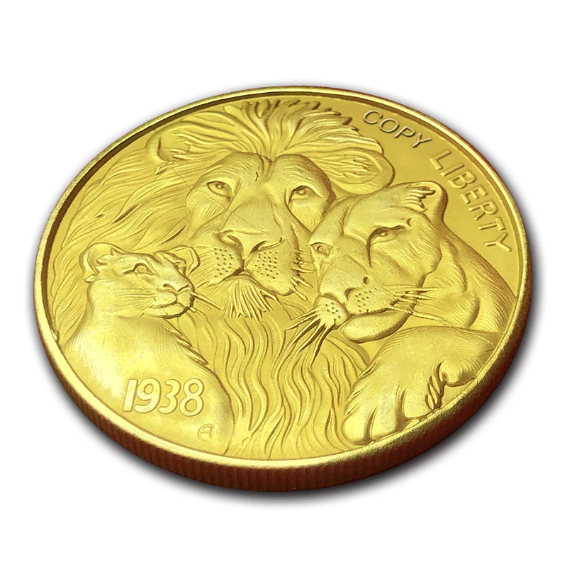 American 1938 Lion King Simba Golden Wandering Coin, Replica Hobo Coin, Art Eagle Relief Commemorative Coin，Collectibles