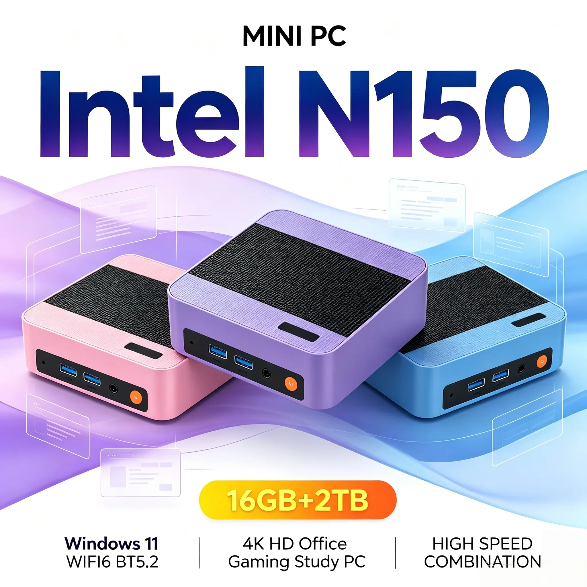 Small Form Factor Mini PC Intel N150 Windows11 16GB RAM 1TB 2TB SSD WiFi6 BT5.2 Office Mini Host For Home Remote Working