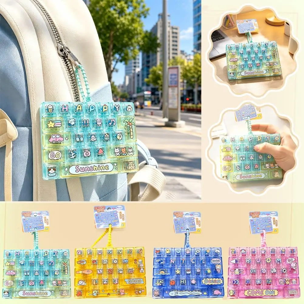 26-Key Push Button Fidget Toy Keychain Silicone Stress Relief Decompression Ornament Bag Hanger Children Party Fun Gift Trendy