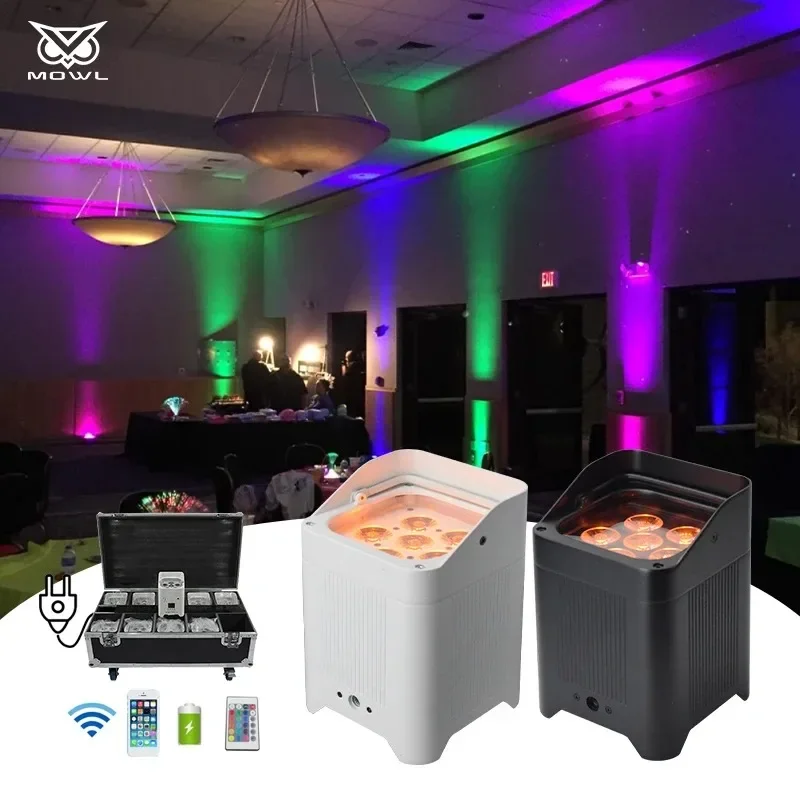 MOWL Wireless Control DMX 6*18W RGBWA UV 6in1 Battery Powered Uplight LED Par Light For Wedding DJ Party