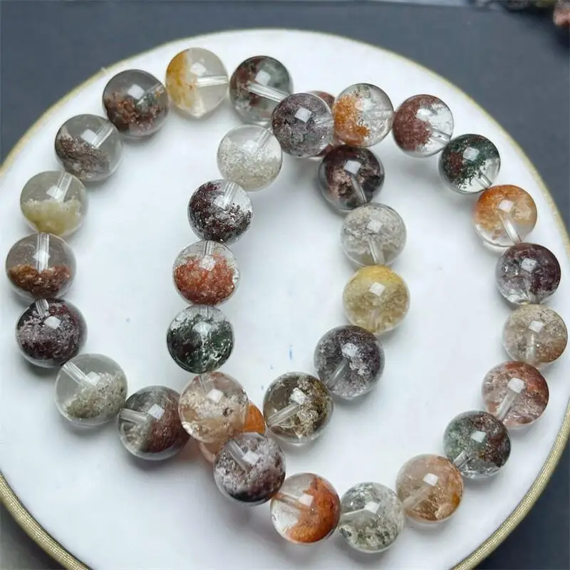 9/10/11/12MM Natural Colored Garden Quartz Bracelet Handmade Crystal Quartz Jewelry Stretch Bangle Children Birthday Gift 1pcs