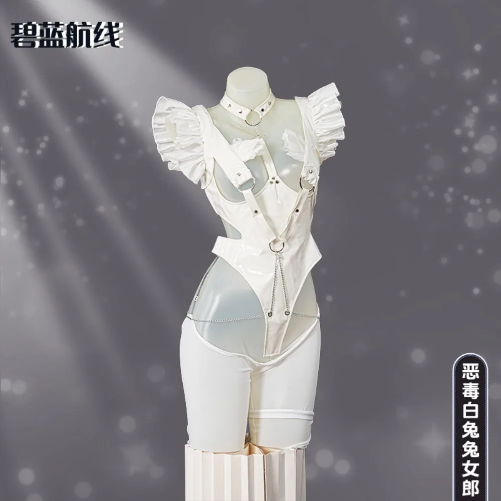 Azur Lane Le Malin Lazy White Rabbit Bunny Girl Cosplay Costume Ear Headband Bow Accessories Adult Women Halloween Comic Con view 2