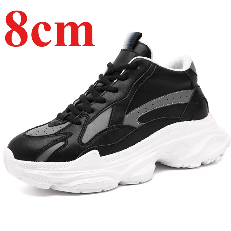 White Daddy Shoes Men's 8cm Elevator Shoes Thick Soled Height-increasing Lightweight Comfortable Breathable Casual Sports Shoes