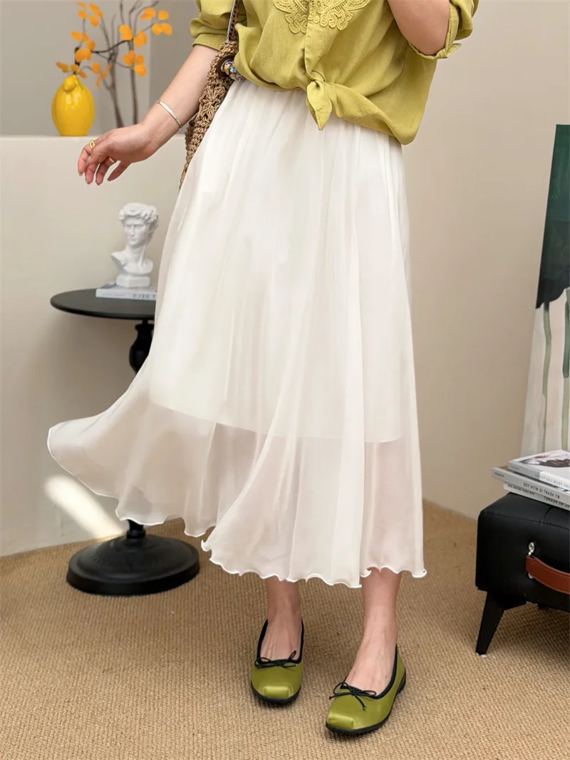 

Новая китайская улучшенная трехслойная юбка из шелкового жоржета для женщин, весна-лето, с эластичной талией, плиссированная