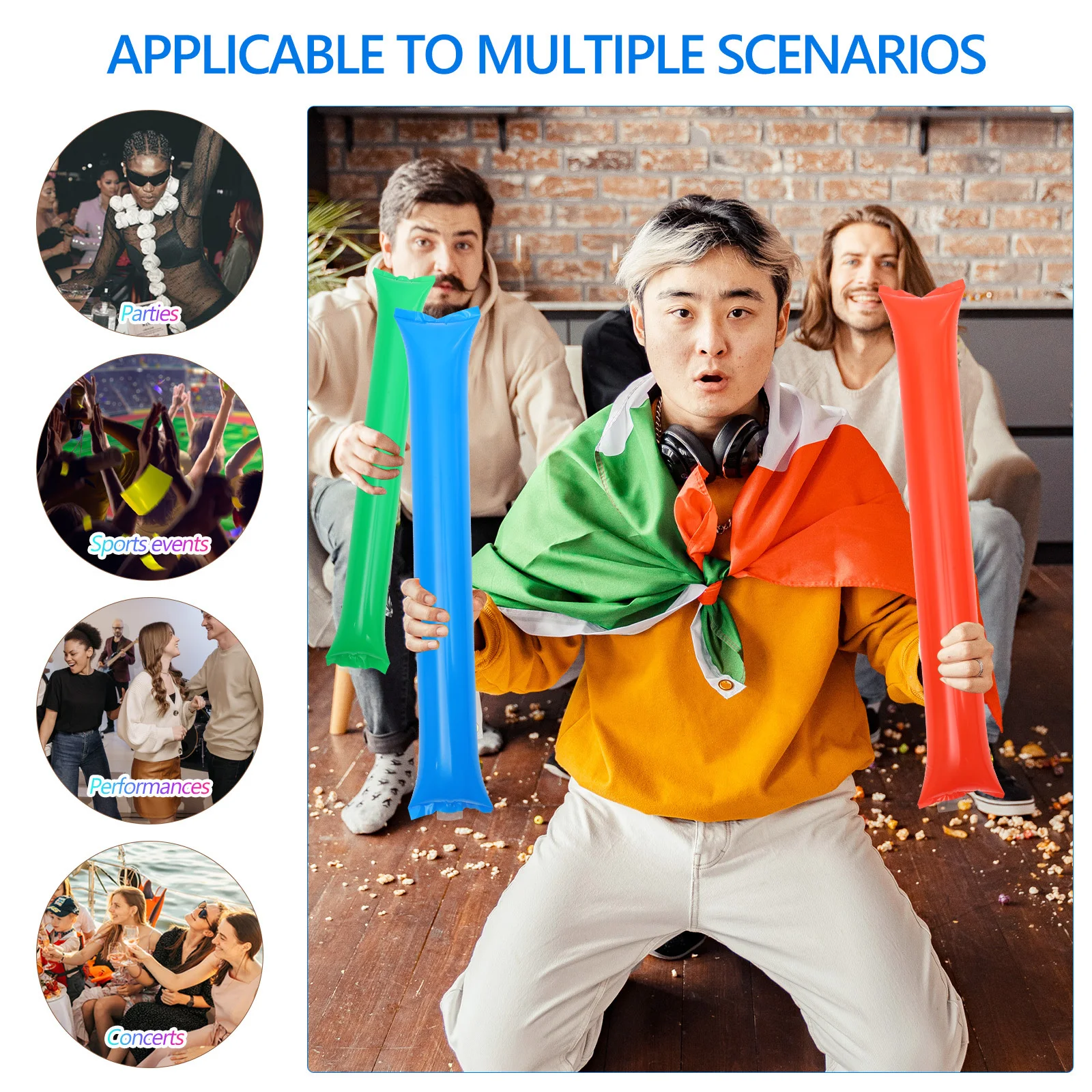 

40Pcs Inflatable Clappers Noise Makers Pe Material Thick Lightweight for Sporting Events Concert Party Cheer Sticks