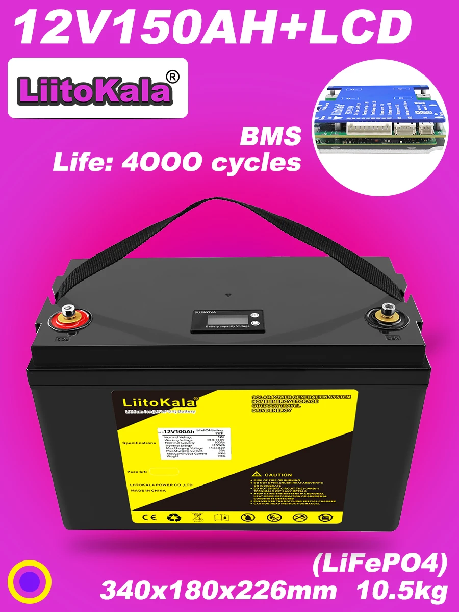 LiitoKala 12V 30Ah 40Ah LiFePO4-batterij 60Ah 100Ah 120Ah Kampeerders Waterdichte golfkarbatterij Off-road Off-grid Zonne-energie