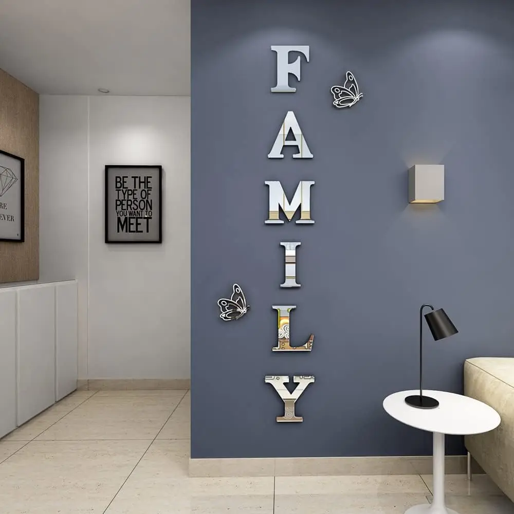 3D Mirror Wall Stickers English Letters Home Family Self-Adhesive DIY Acrylic Decals For Living Room Home Room Decoration