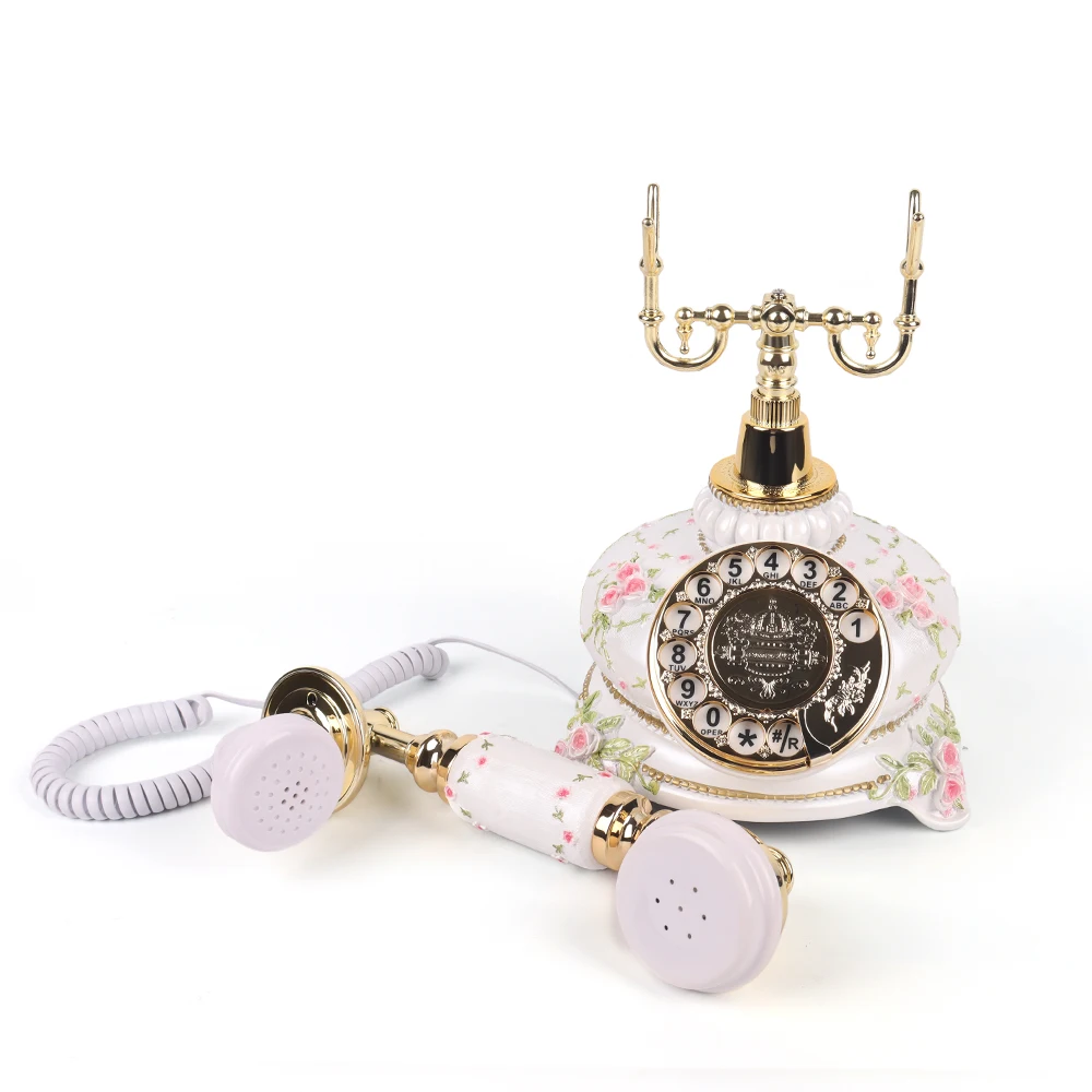 White Antique Design Classical Rotary Corded Telephone Audio Guestbook Phone For Wedding Party Use