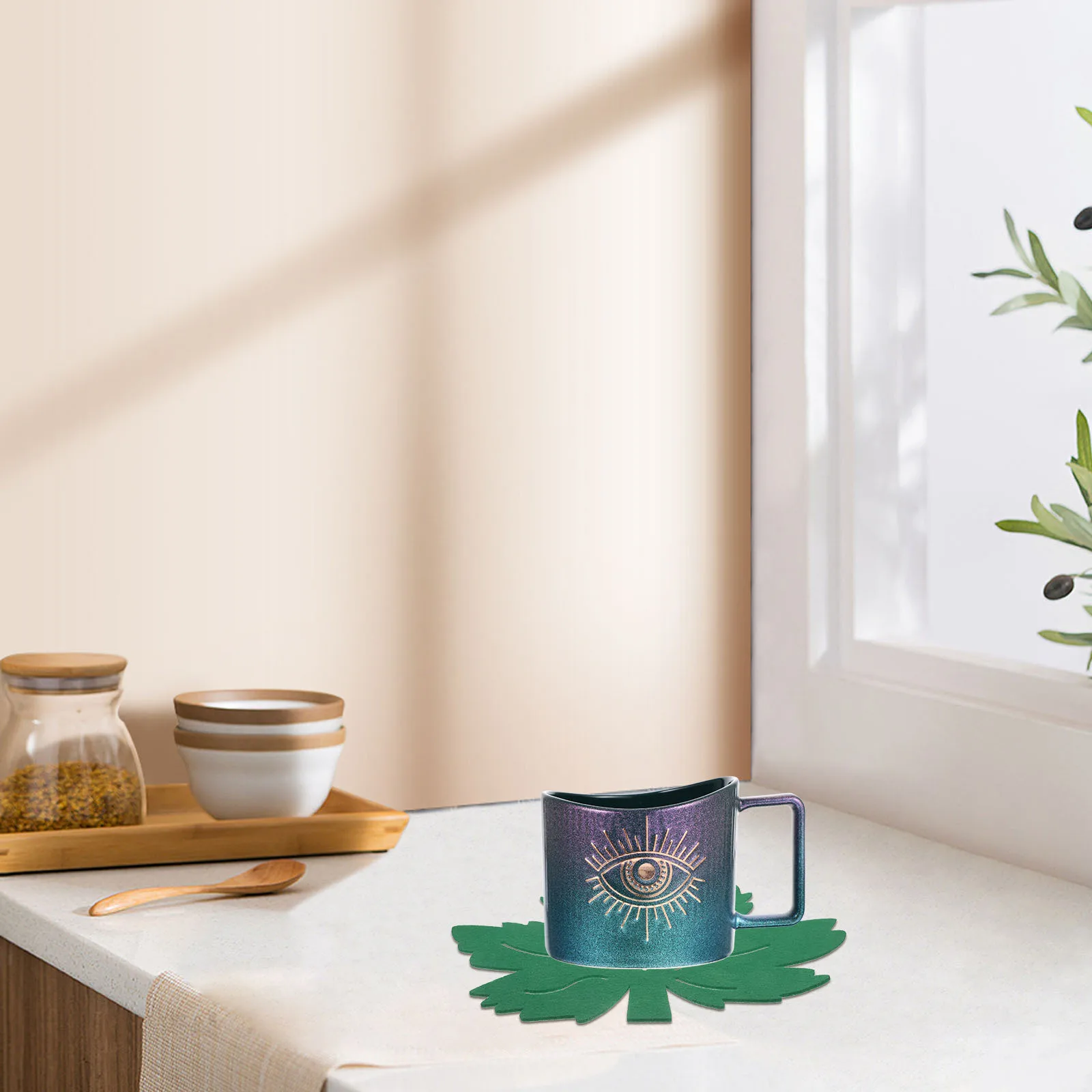 

4Pcs Easter Placemats Leaf Shape Reusable Insulation Table Mats Non-Skid Heat-Resistant Dinning Plate Pads Home Kitchen Decor