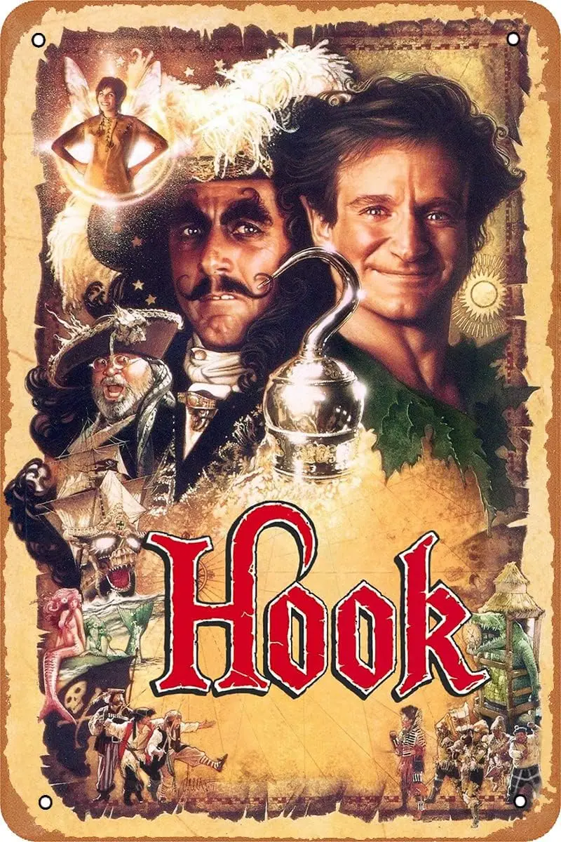 Hook Movie Poster Retro Metal Sign Vintage Tin Sign for Cafe Bar Home Wall Decor 12 X 8 inch