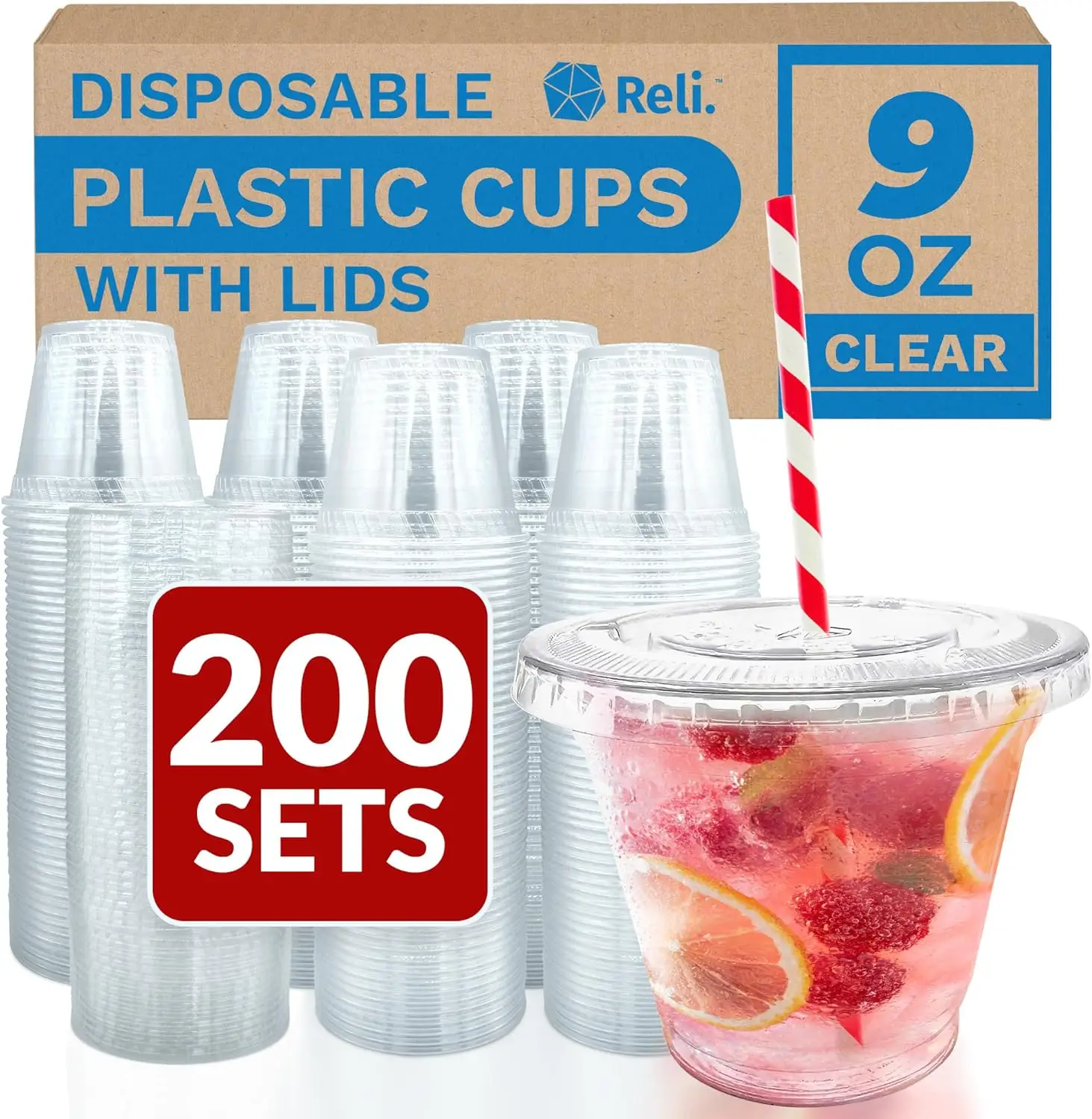 

200 Sets 9 oz Clear PET Cups with Lids – Disposable, BPA-Free, Ideal for Parties & Drinks