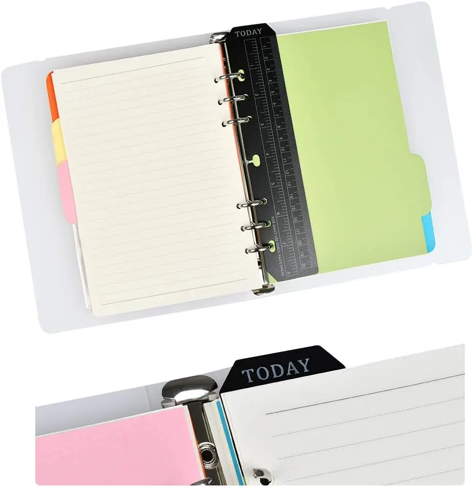 A5 Desk Planner Organizer with 6 Rings, 160 Sheets Replaced, Banknote Tabs, Dividers, Lid, Pocket for Closure, Ruler