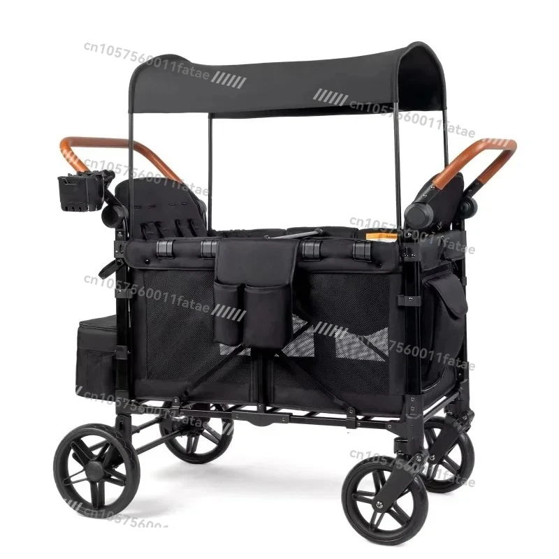 Outdoor Wagon Stroller 4 Seat with Full Canopy Camping Folding Wagon Stroller 4 Seater for Kids