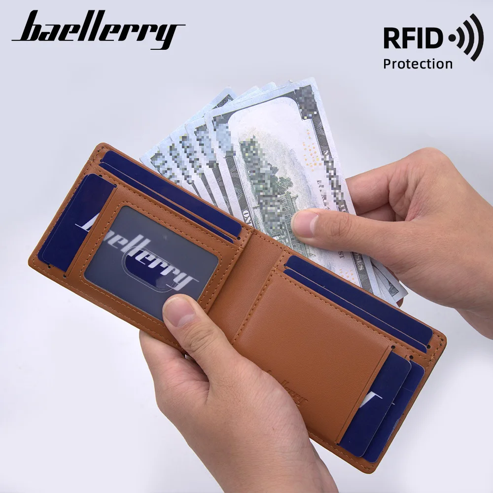 Portefeuille en cuir PU avec blocage Rfid pour hommes, porte-cartes de crédit, pinces à billets, mode