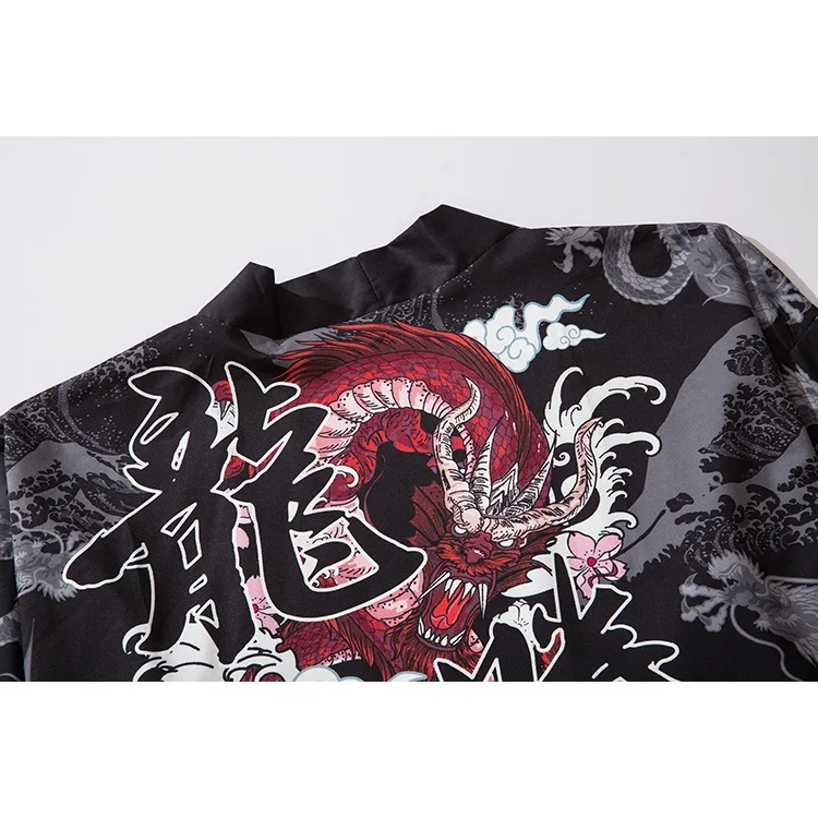 سترة صوفية فضفاضة على الموضة للنساء والرجال Harajuku كيمونو Dragon Print Cosplay Yukata #3