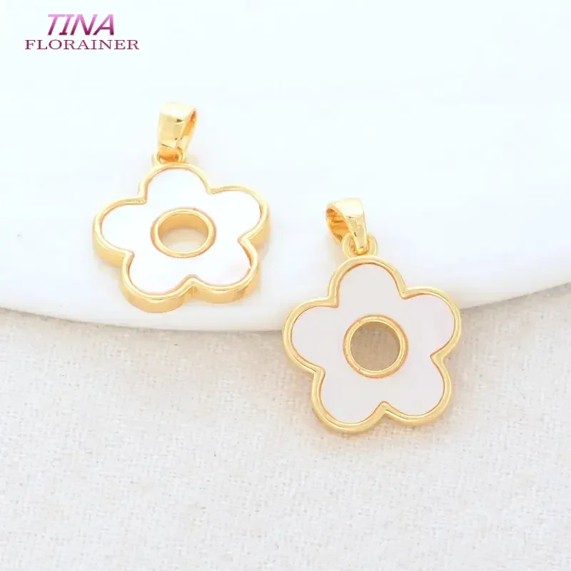 15*17MM 14K Gold Color Brass with Shell Flowers Charms Pendants Necklace Earrings Jewelry Making Supplies Accessories