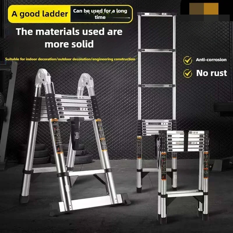 Household Goods Multifunctional Stainless Steel Telescopic Portable  Ladder Herringbone Ladder Engineering Lifting Step Ladder