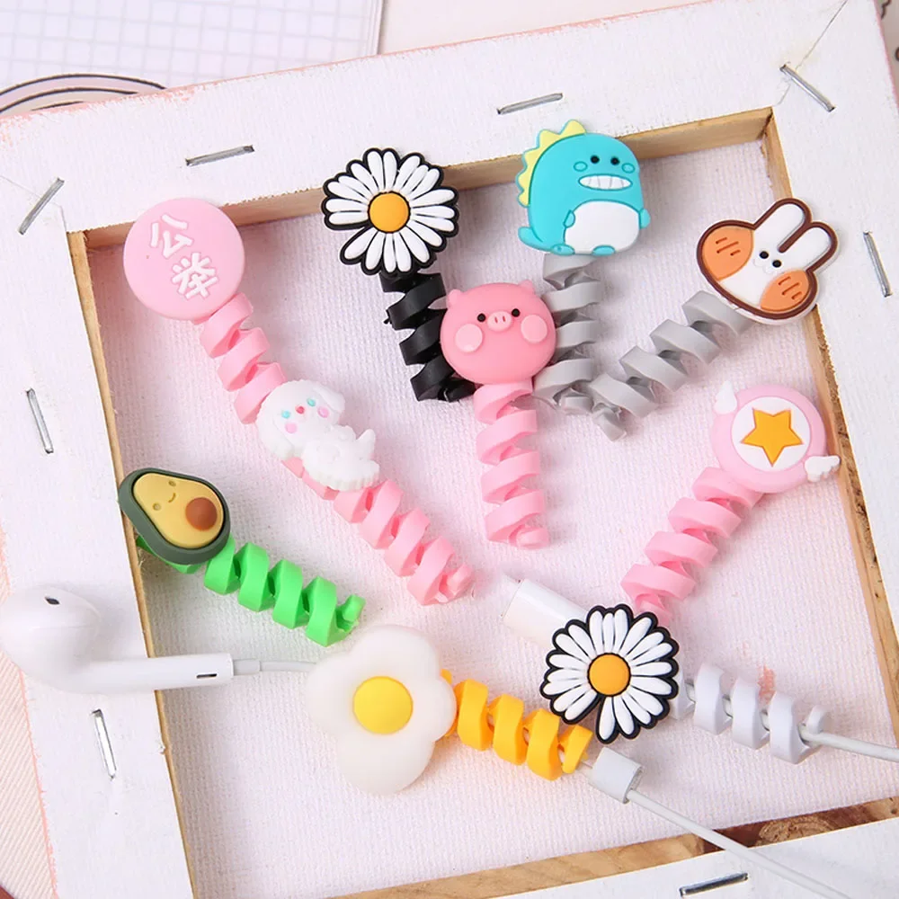 1Pc Cartoon Spiral USB Protector Charging Cable Saver Silicone Bobbin Winder for Cell Phone