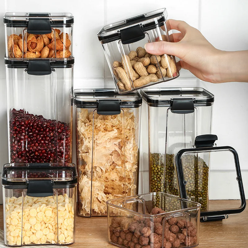 Hermetic Food Storage Pots Transparent Spices Condiment Jars Fridge Organizer Kitchen Rice Bucket Cereal Dispenser with Lids